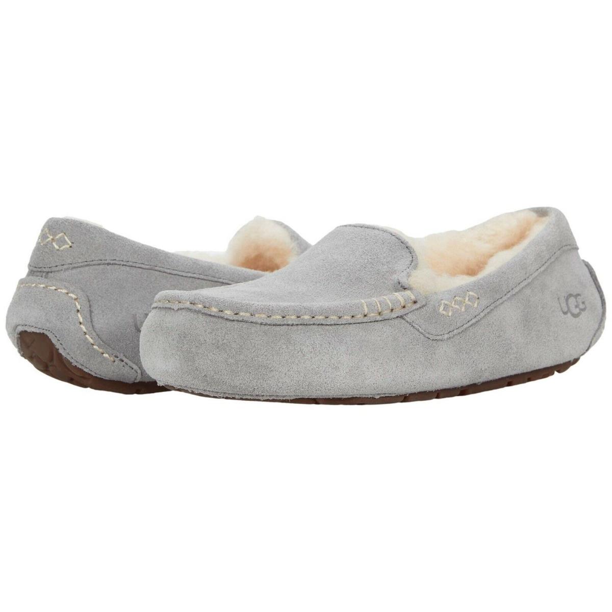 Women`s Shoes Ugg Ansley Wide Suede Moccasin Slippers 1106878 Light Grey