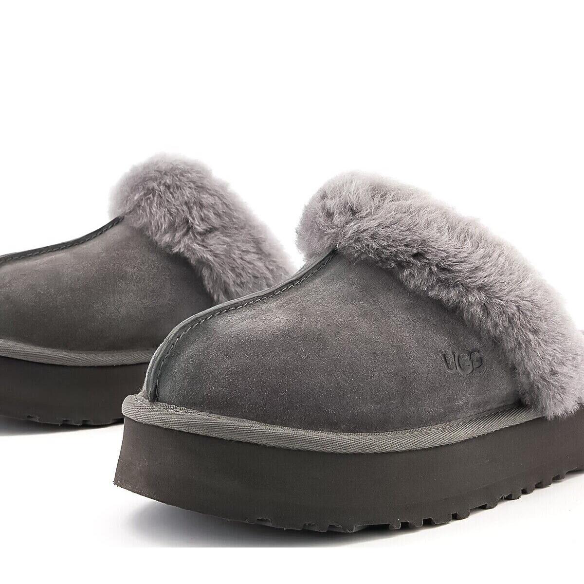 Ugg Soft Disquette Platform Slippers Women`s Shoes Charcoal