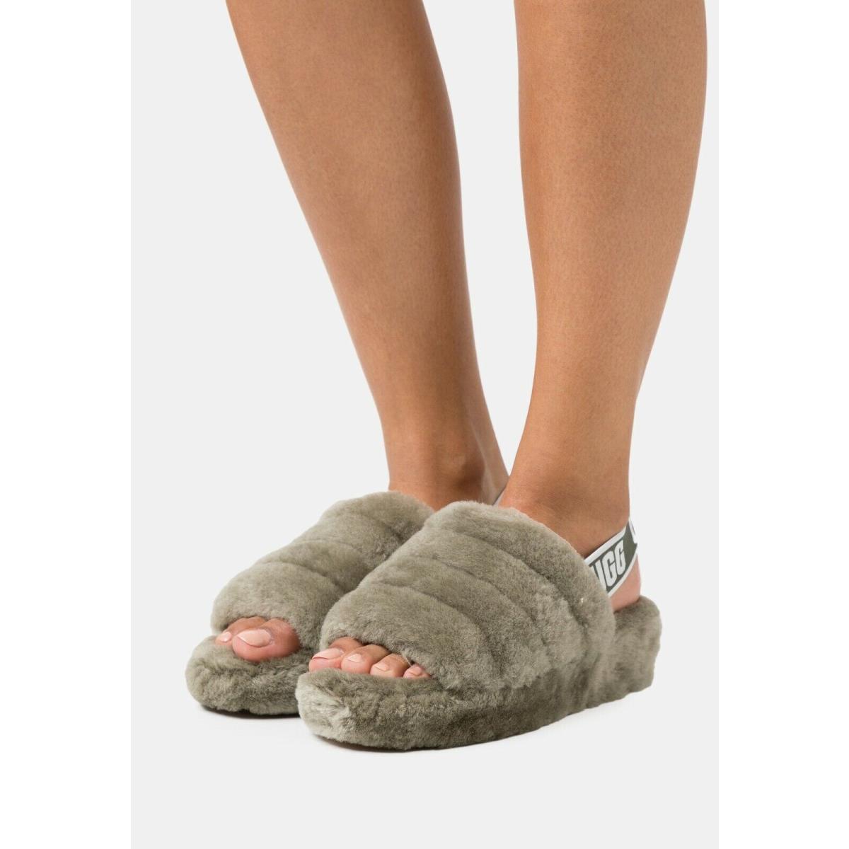 Women`s Shoes Ugg Fluff Yeah Slide Sheepskin Slipper Sandals 1095119 Burnt Olive