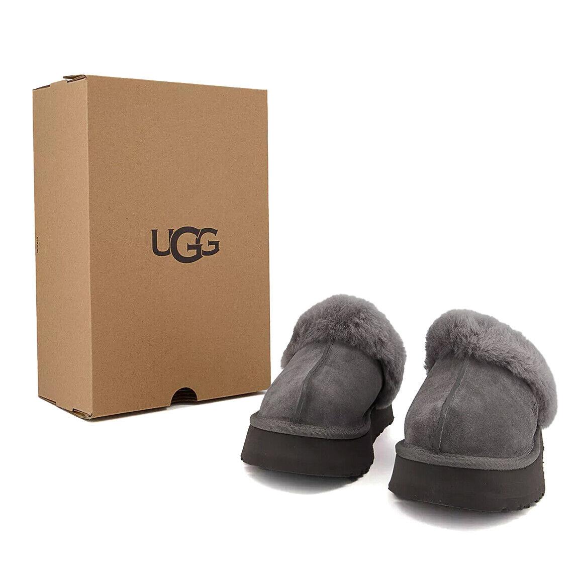 Women`s Ugg Brand Disquette Platform Slippers Shoes Charcoal 1122550