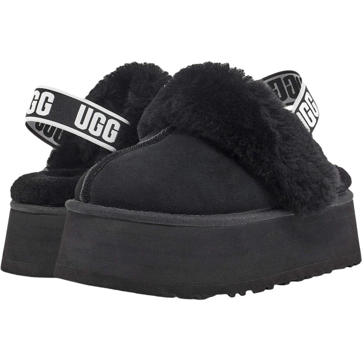 Ugg Women`s Shoes Funkette Slippers High Platform Sandal Black Chestnut