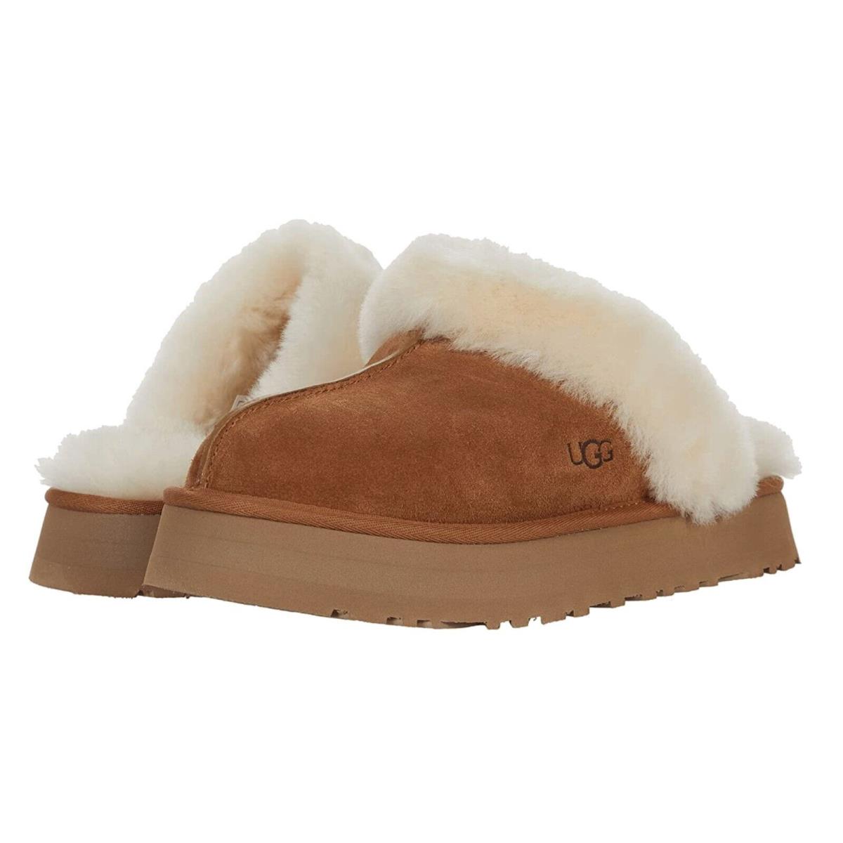 Ugg Soft Disquette Platform Slippers Chestnut Women`s Shoes