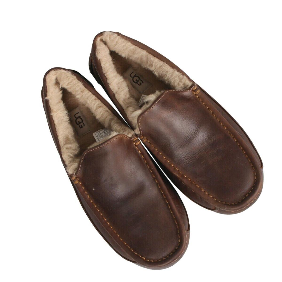 Men`s Ugg Brand Ascot Moccasin Tan Leather Casual Slipper Shoes 1103889