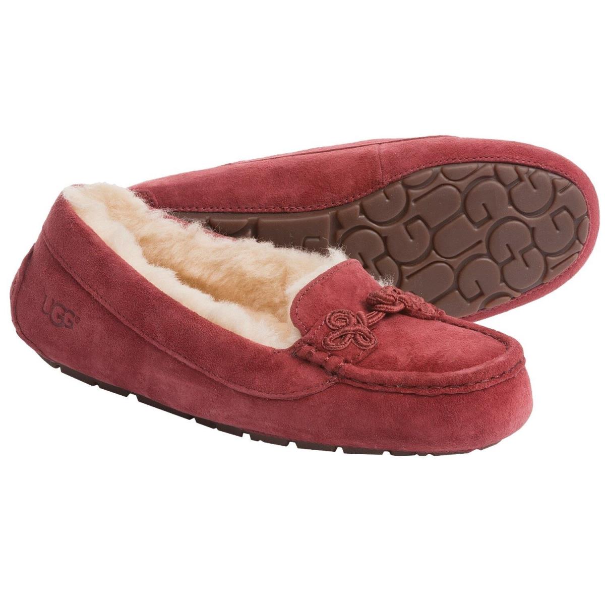 Ugg Australia Suki Water-resistant Suede Fashion Women`s Winter Cozy Slippers REDWOOD