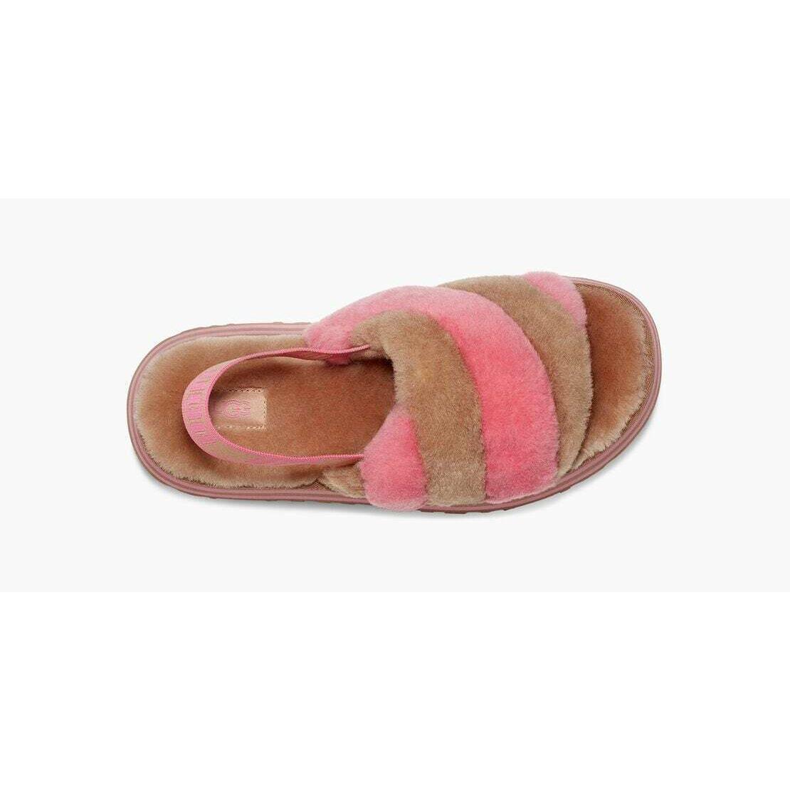 Ugg Women`s Disco Stripe Slide in Chestnut/pink Rose Combo