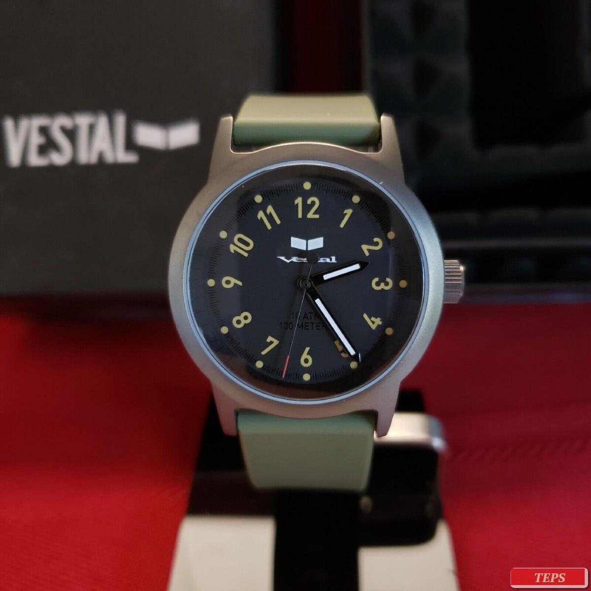 Vestal Alpha Bravo Black Green 100M Analog Japanese Movement