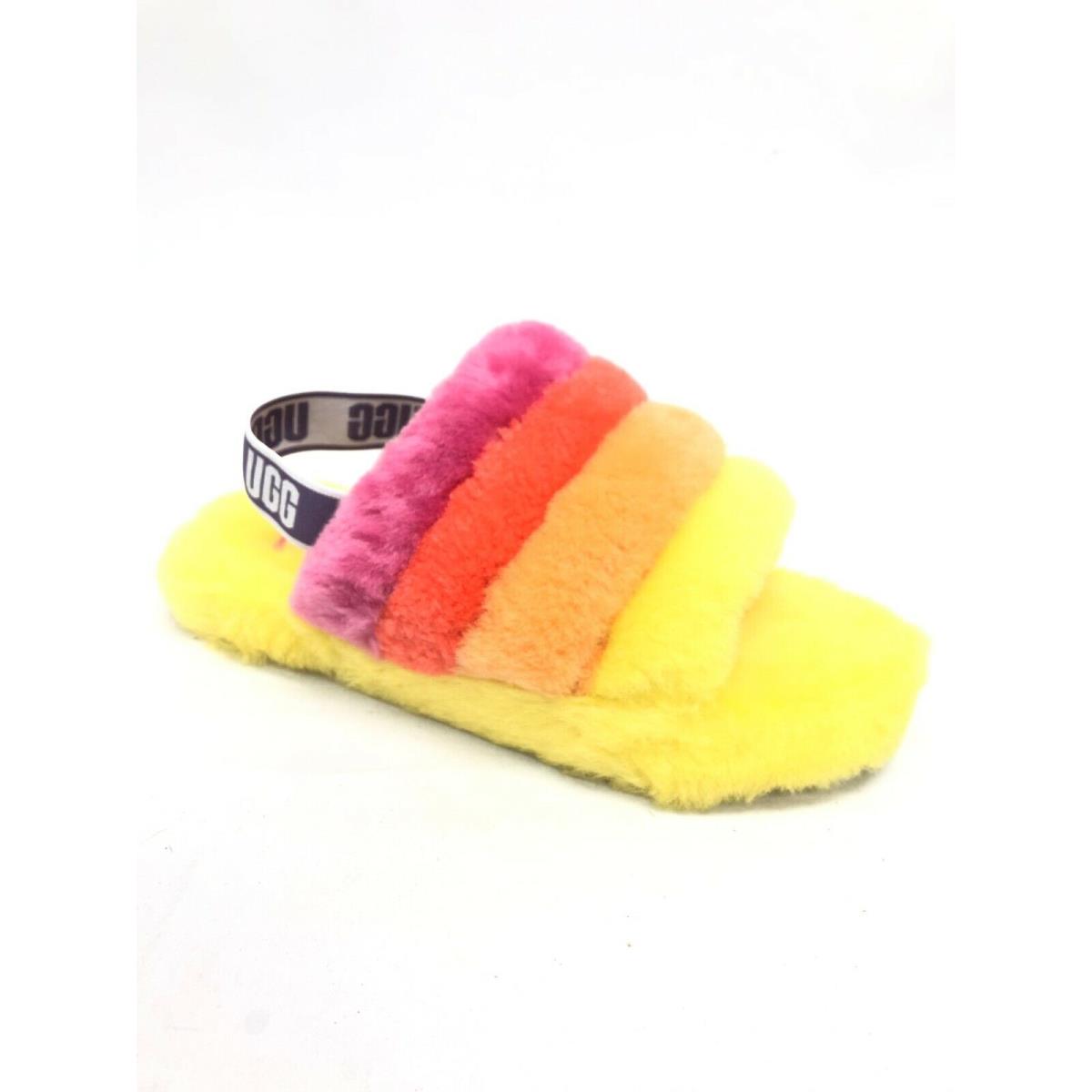 Ugg Australia Kid`s Fluff Yeah Slide Slippers Shoes Yellow Rainbow 1116157K