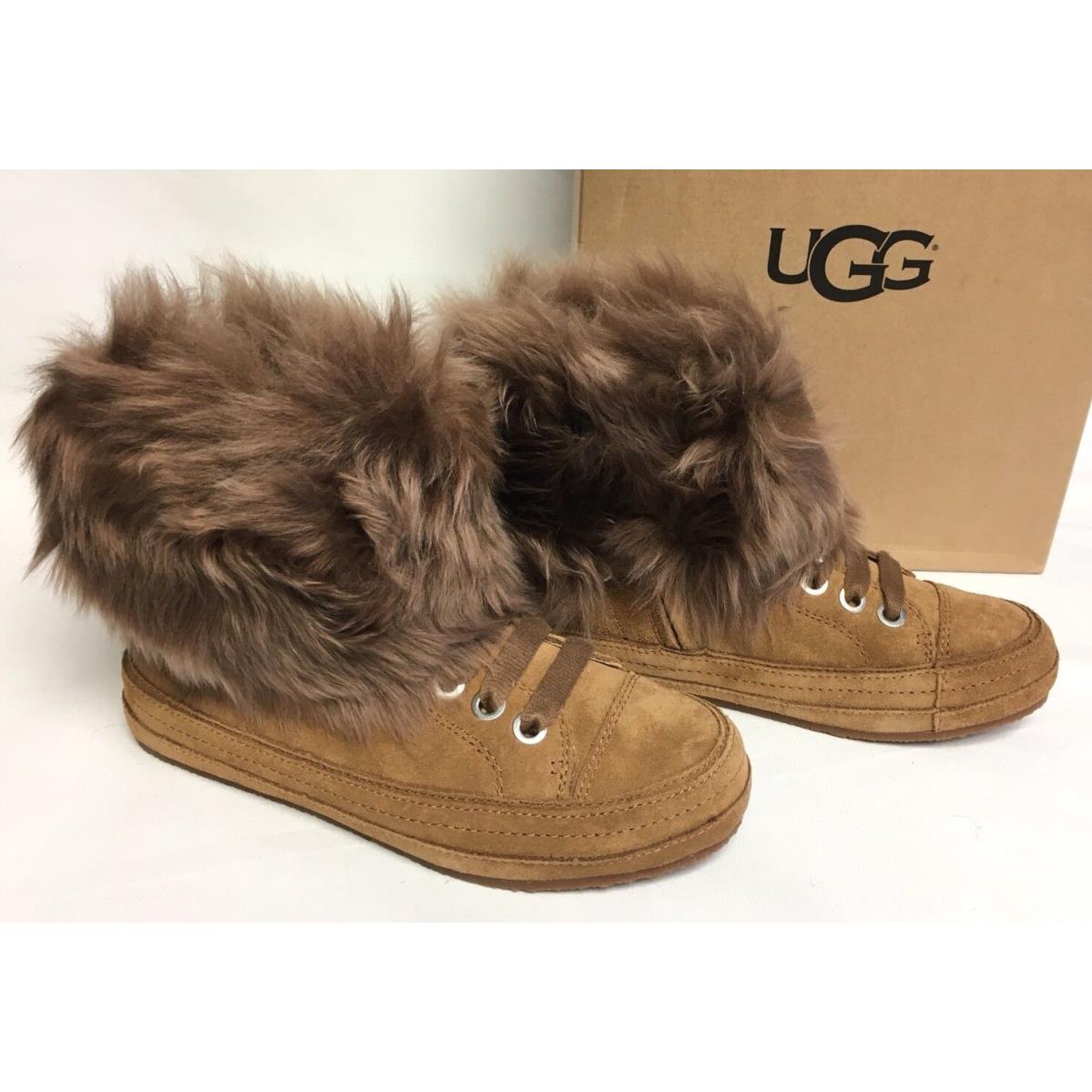 Ugg Australia Boot Sneaker Antoine Fur Chestnut 1019110 Side Zip Lace Up Shoe