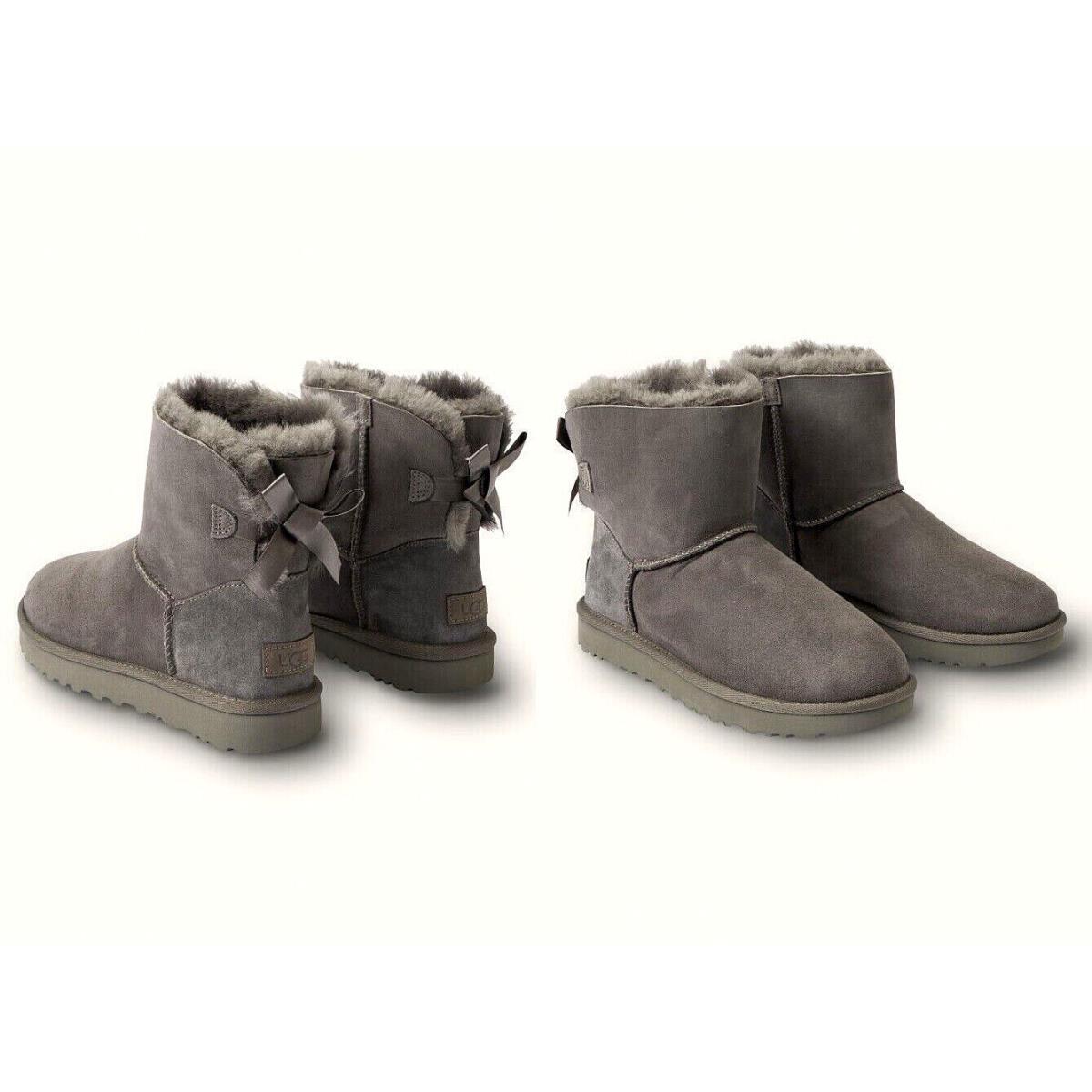 Ugg Brand Mini Bailey Bow II Women`s Boots Bootie Shoes Grey 1016501