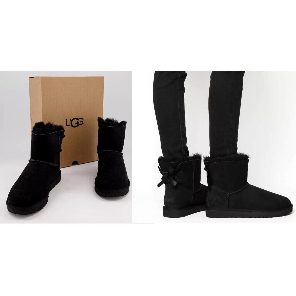 Women`s Ugg Brand Mini Bailey Bow II Soft Boots Shoes Black 1016501