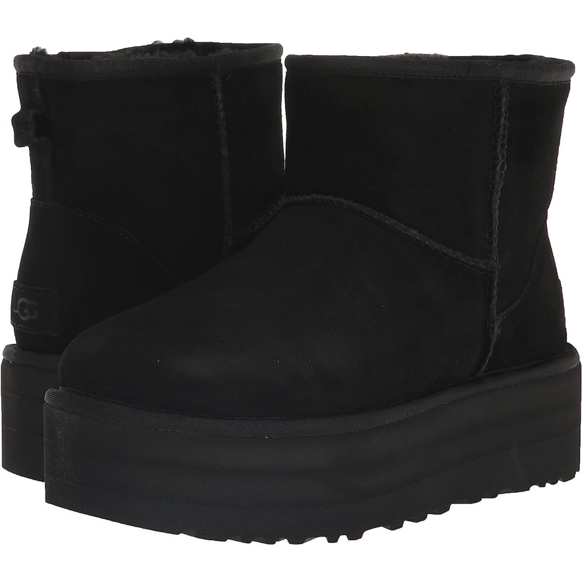 Women`s Shoes Ugg Classic Mini Platform Sheepskin Ankle Boots 1134991 Black 6