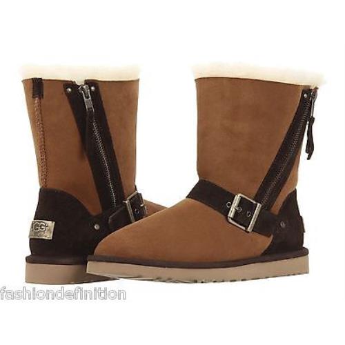 Ugg Australia Women Blaise Sheepskin Brown Chestnut Winter Snow Boots Shoes - Chestnut/Brown