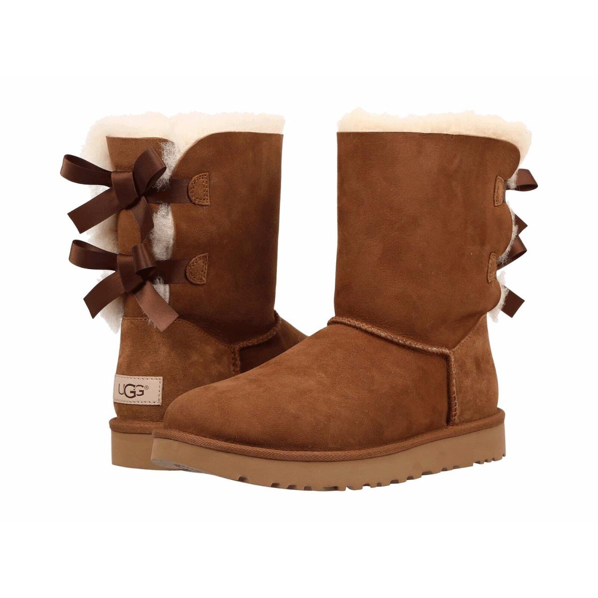 Women`s Shoes Ugg Bailey Bow II Twinface Sheepskin Boots 1016225 Chestnut - Brown