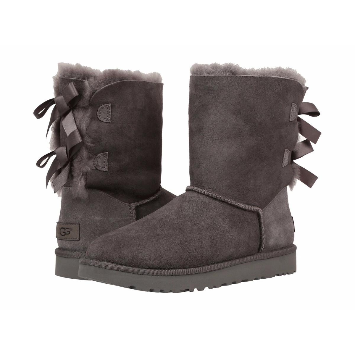Women`s Shoes Ugg Bailey Bow II Twinface Sheepskin Boots 1016225 Grey - Gray