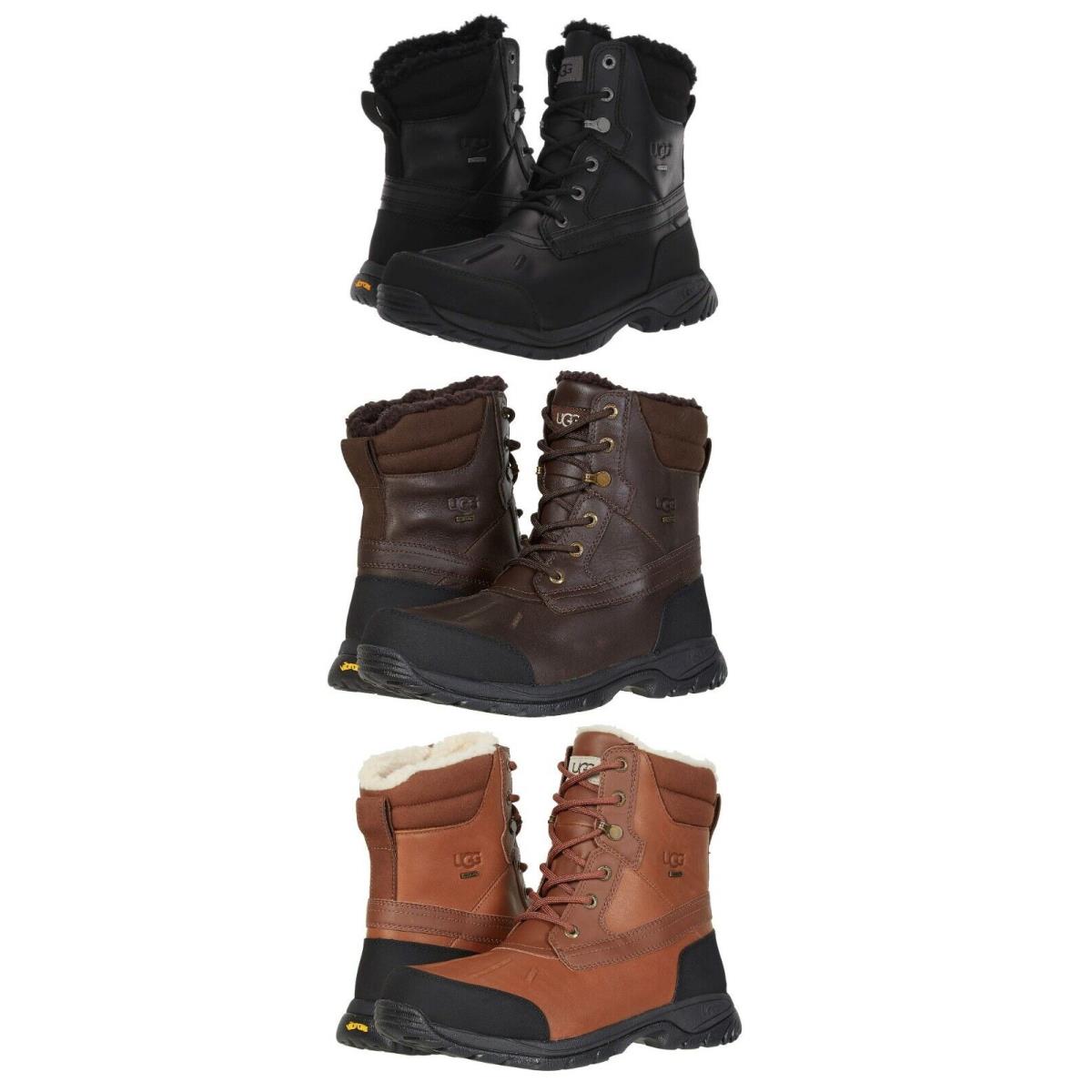 Ugg Men`s Felton Waterproof Leather Boots Casual Fashion Shoes Black Chestnut - Black