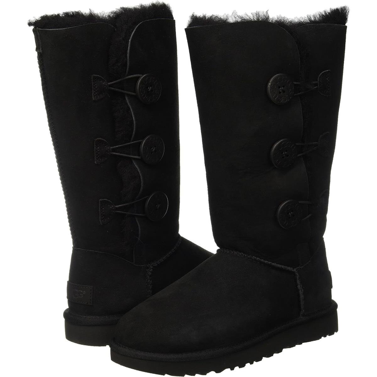 Women`s Shoes Ugg Bailey Button Triplet Suede Sheepskin Boots 1016227 Black - Black