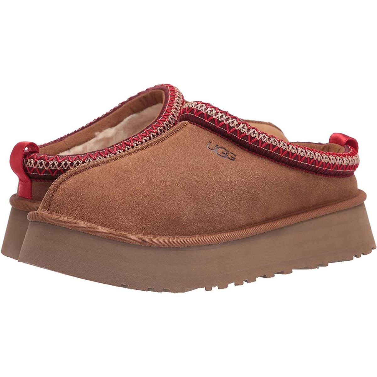 Women`s Shoes Ugg Tazz Platform Suede Slippers 1122553 Chestnut - Brown