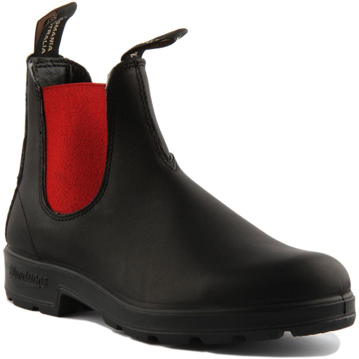 Blundstone 508 Unisex Pull On Leather Chelsea Boots In Black Red Size US 5 - 11 BLACK RED