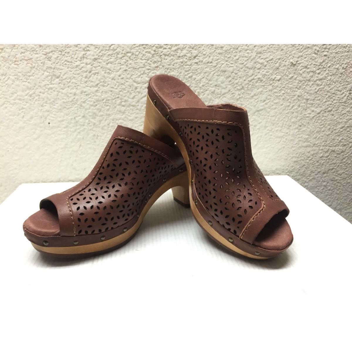 Ugg Ansel Chestnut Open Toe Perforated Leather Clog Shoe US 6 / EU 37 / UK 4.5