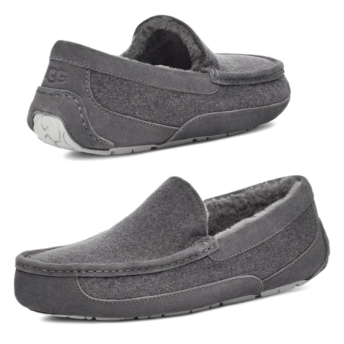 Ugg Men`s Ascot Wool Suede Slippers Moccasin Loafers Shoes Grey Size 8