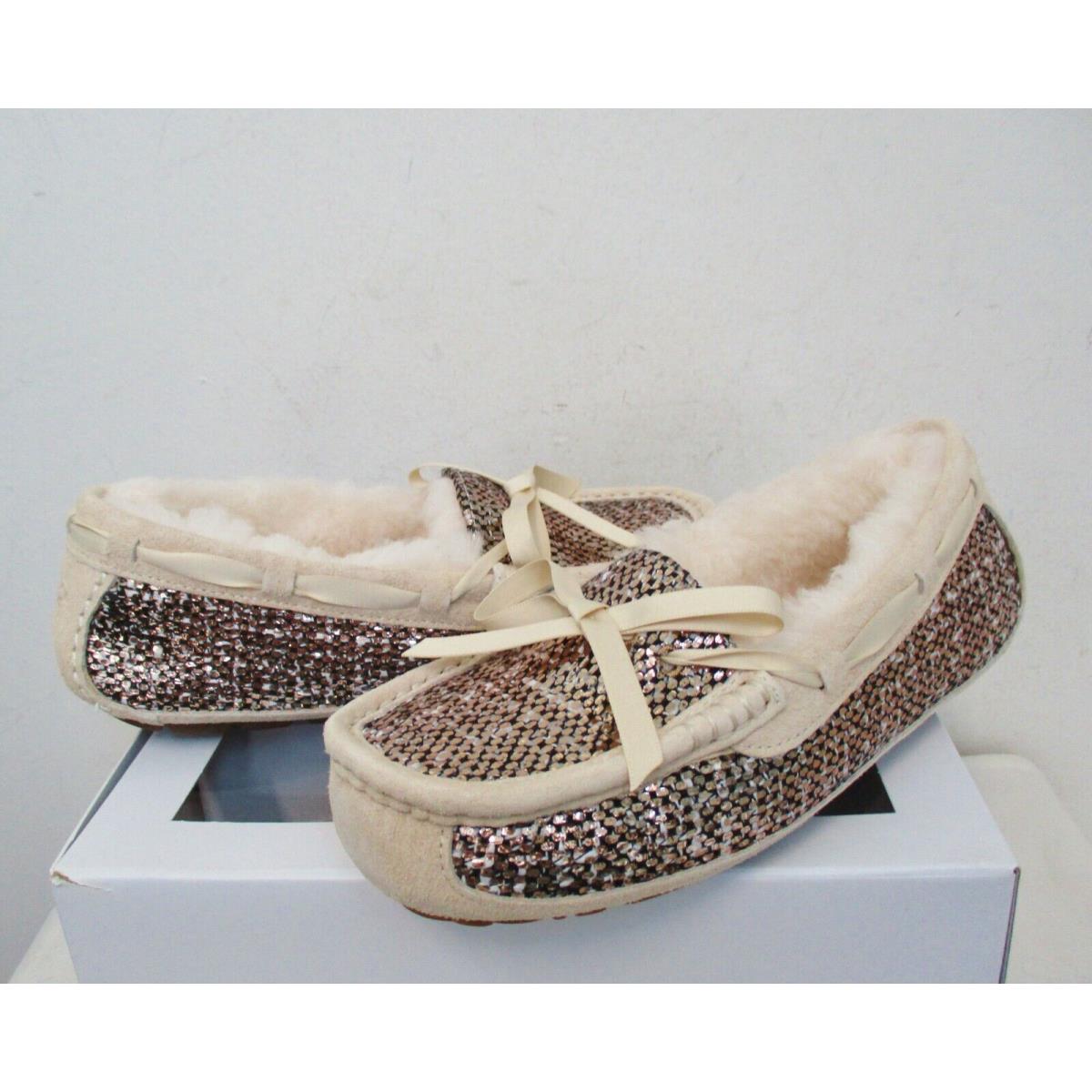 Ugg Women`s Symona Frill Slipper Shoe 6US Bronze W/metallic Tweed