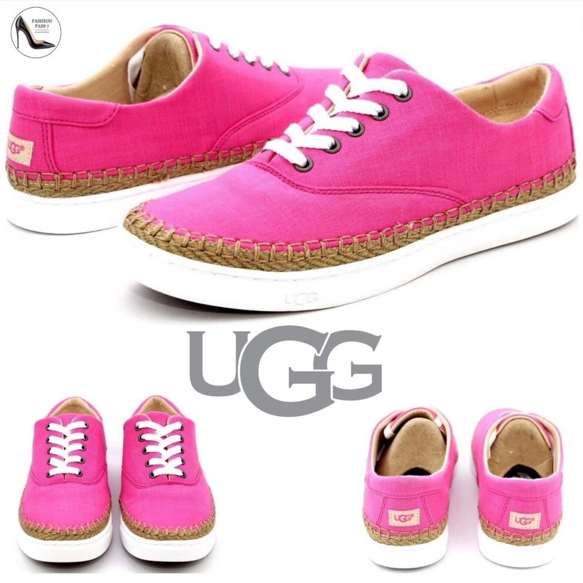 Ugg Australia Eyan II Pink Azalea Canvas Boat Style Sneakers Trainers Flat Shoes