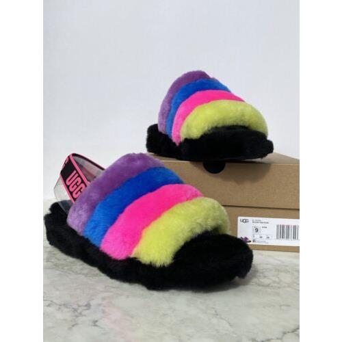 Ugg Fluff Yeah Slide Stripes Slippers Sandals Shoes Black/rainbow 9 /40