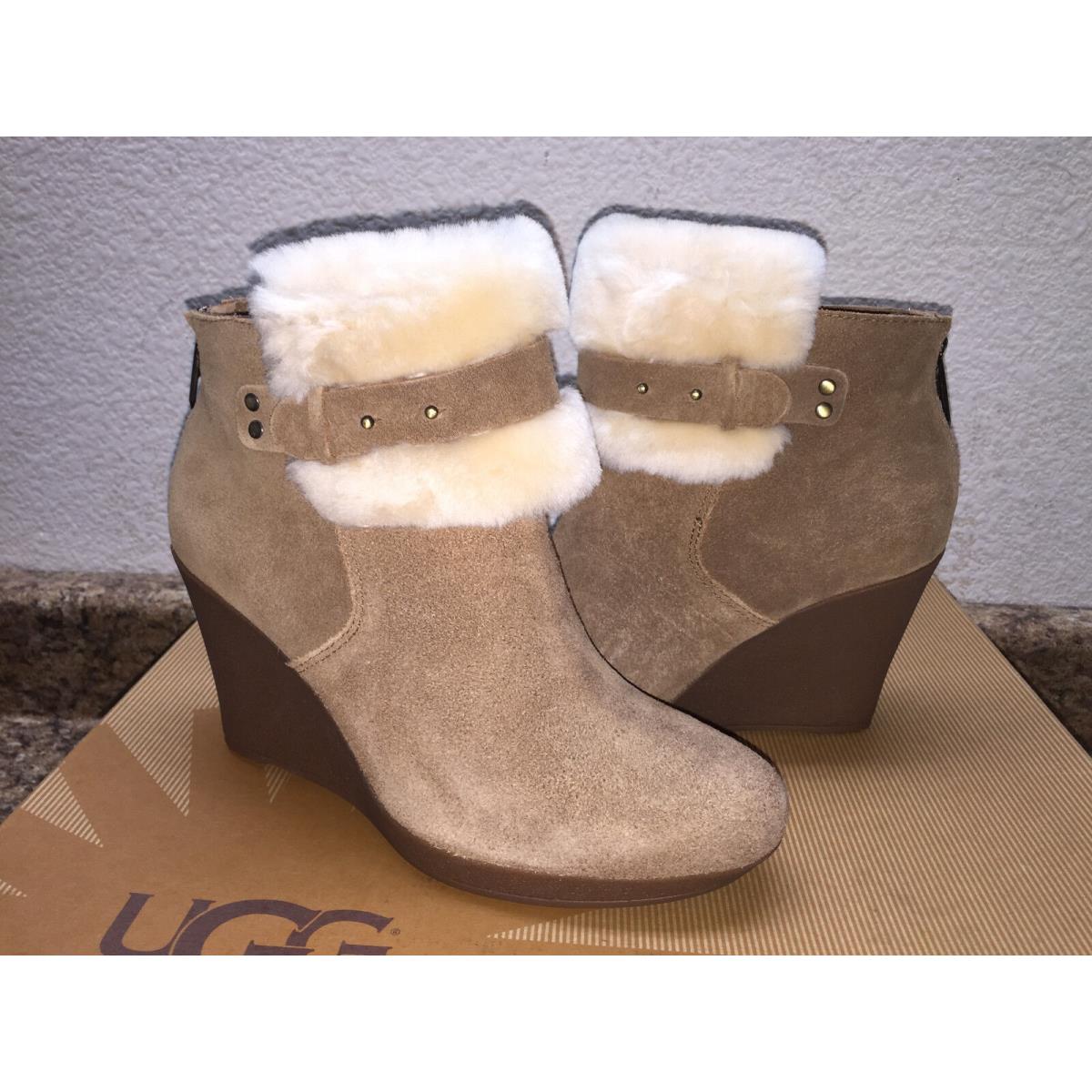 Ugg Antonia Chestnut Shearling Cuff Wedge Boots US 9 / EU 40 / UK 7.5