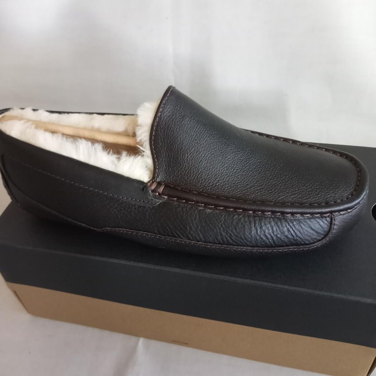 Ugg Men`s Ascot Slippers Dark Spice Brown Leather House Shoes 5379