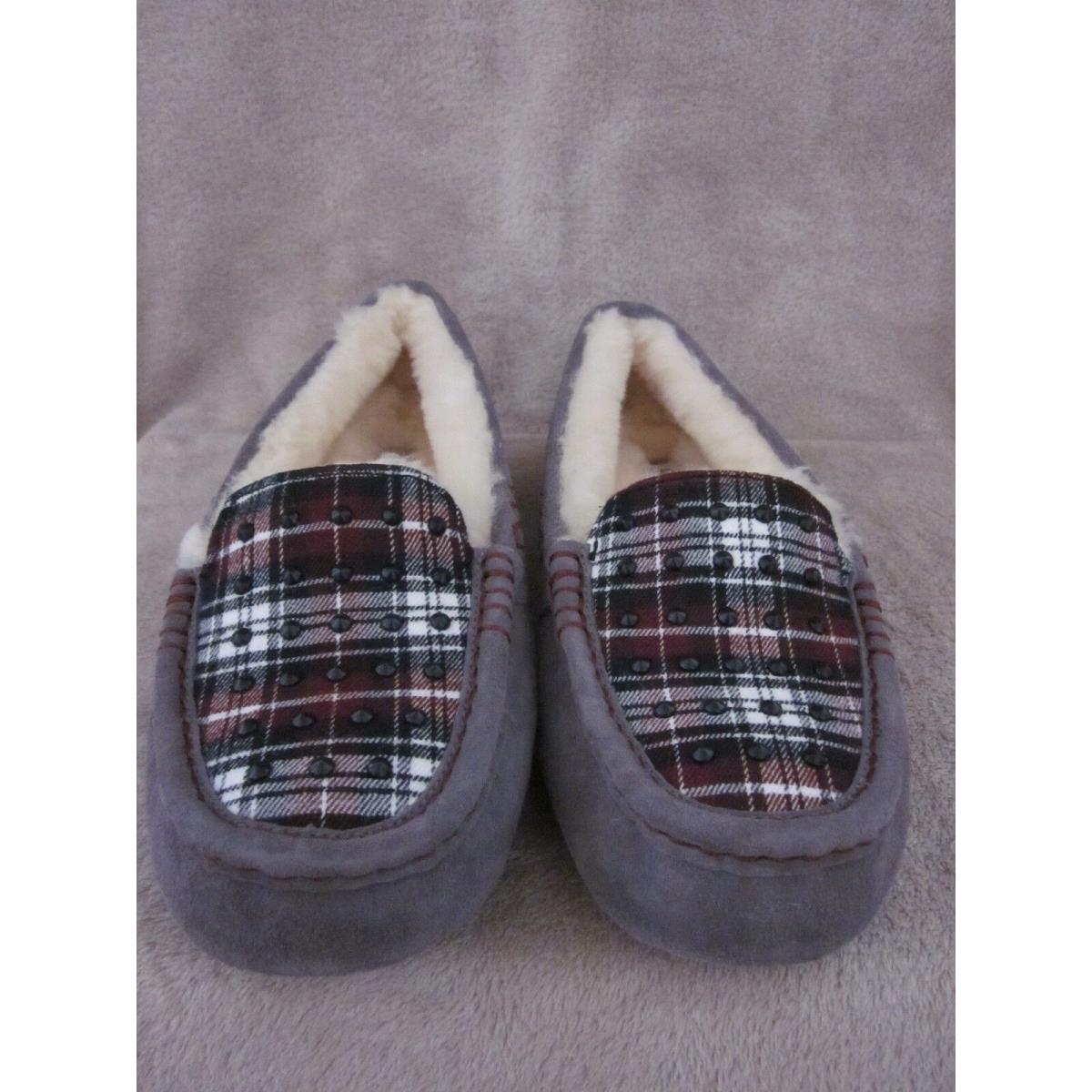 Ugg Australia Ansley Studded Plaid Suede Moccasin Slipper Shoes US 6 Eur 37