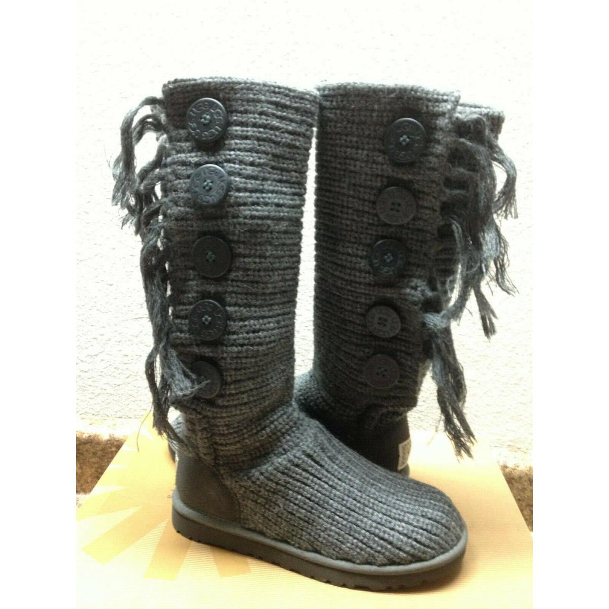 Ugg Cardy Knit Fringe Charcoal Shearling Boots sz US 5 / EU 36 / UK 3.5