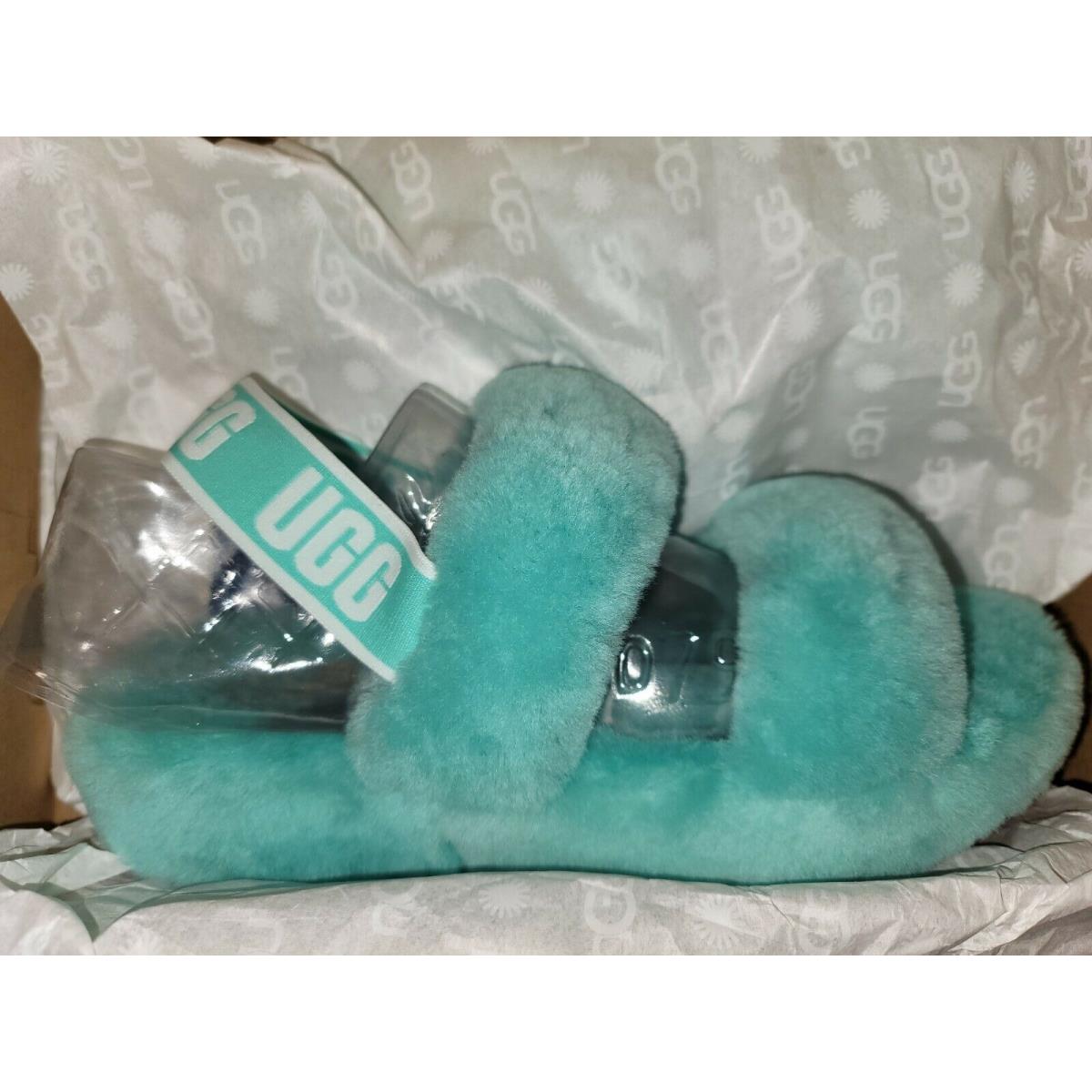 Ugg Fluff OH Yeah Blue Aquatic Shearling Slippers Shoes Size 9 EUR40