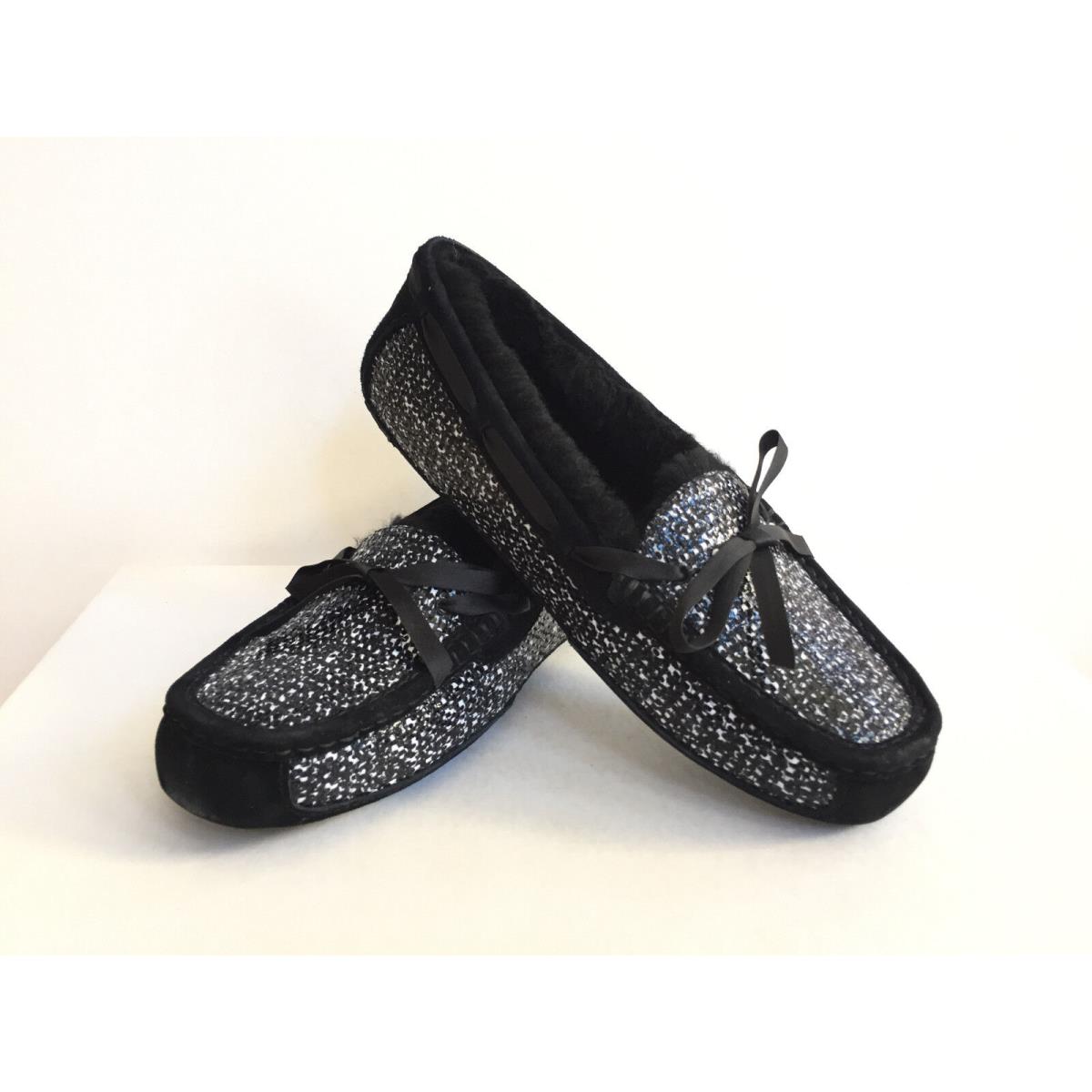 Ugg Symona Frill Metallic Black Shearling Lined Slippers US 12 / EU 43 /uk 10.5