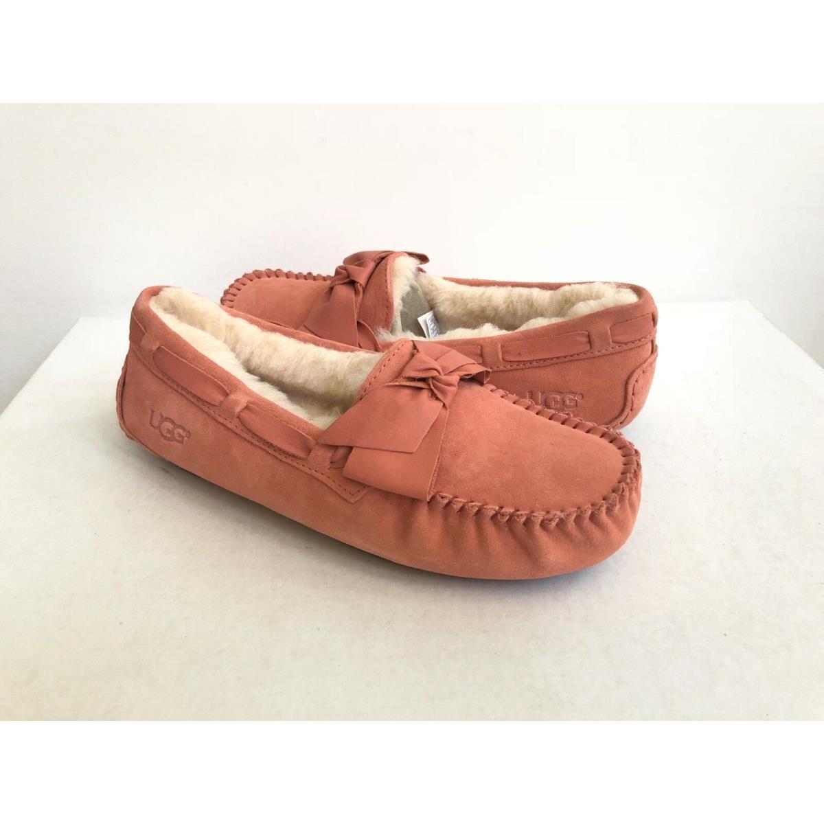 Ugg Dakota Leather Bow Vibrant Coral Shearling Line Slipper US 6 / EU 37 /uk 4.5