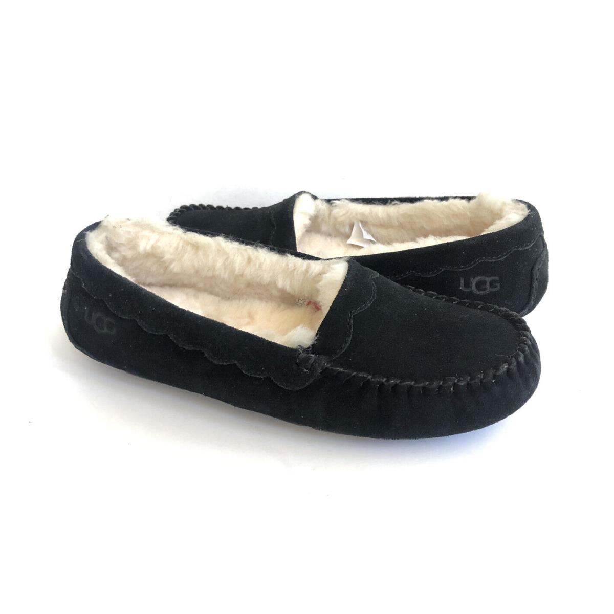 Ugg Ansley Scalloped Moc Black Shearling Lined Moccasin Shoe US 6 / EU 37 / UK 4