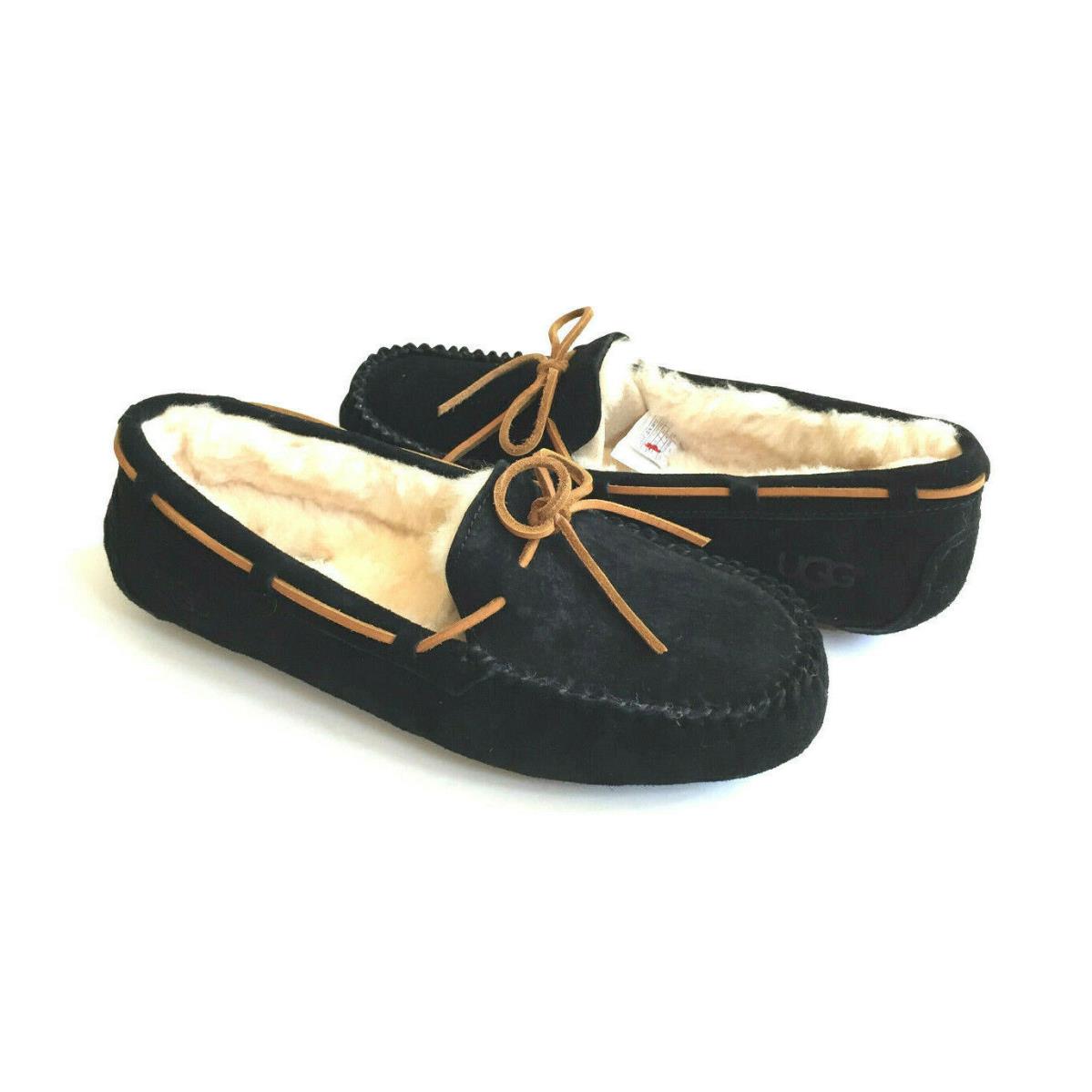 Ugg Dakota Black Shearling Lined Slippers Moccasin Shoes US 6 / EU 37 / UK 4