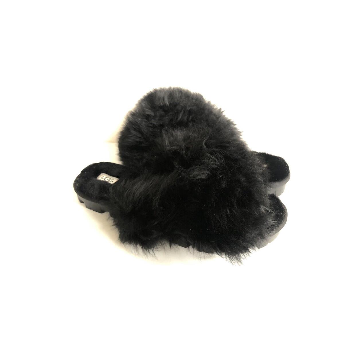 Ugg Fuzzalicious Black Fluff Mocassin Slip ON Sandal US 6 / EU 37 / UK 4