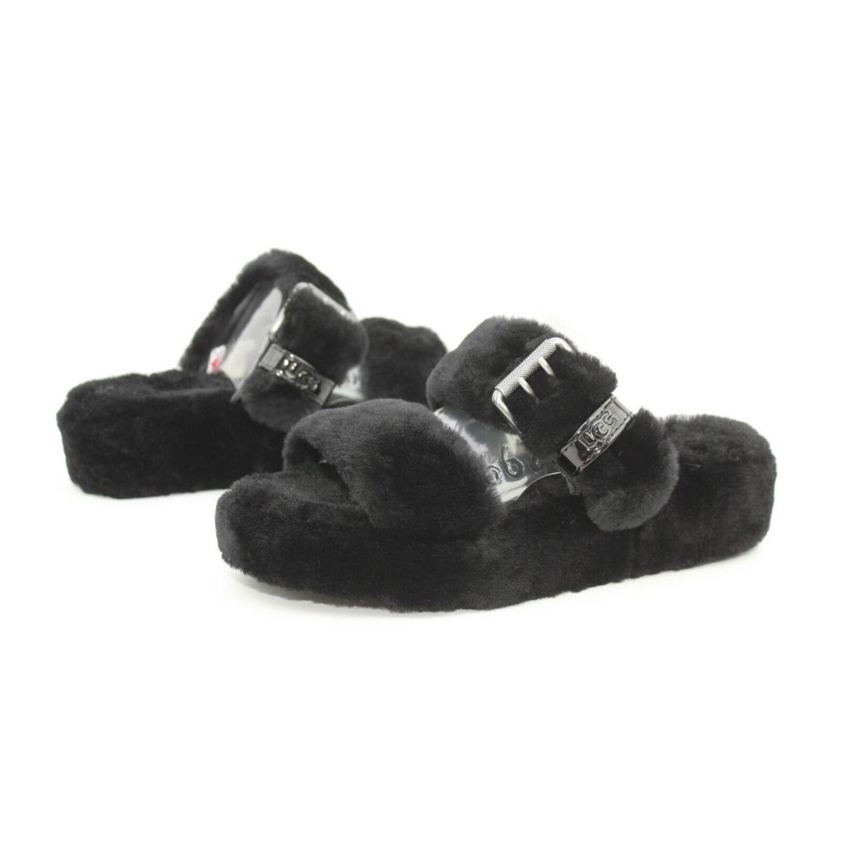 Ugg Fuzz Yeah Slide Sheepskin Metal Buckle Black Color Slipper Size 7 US