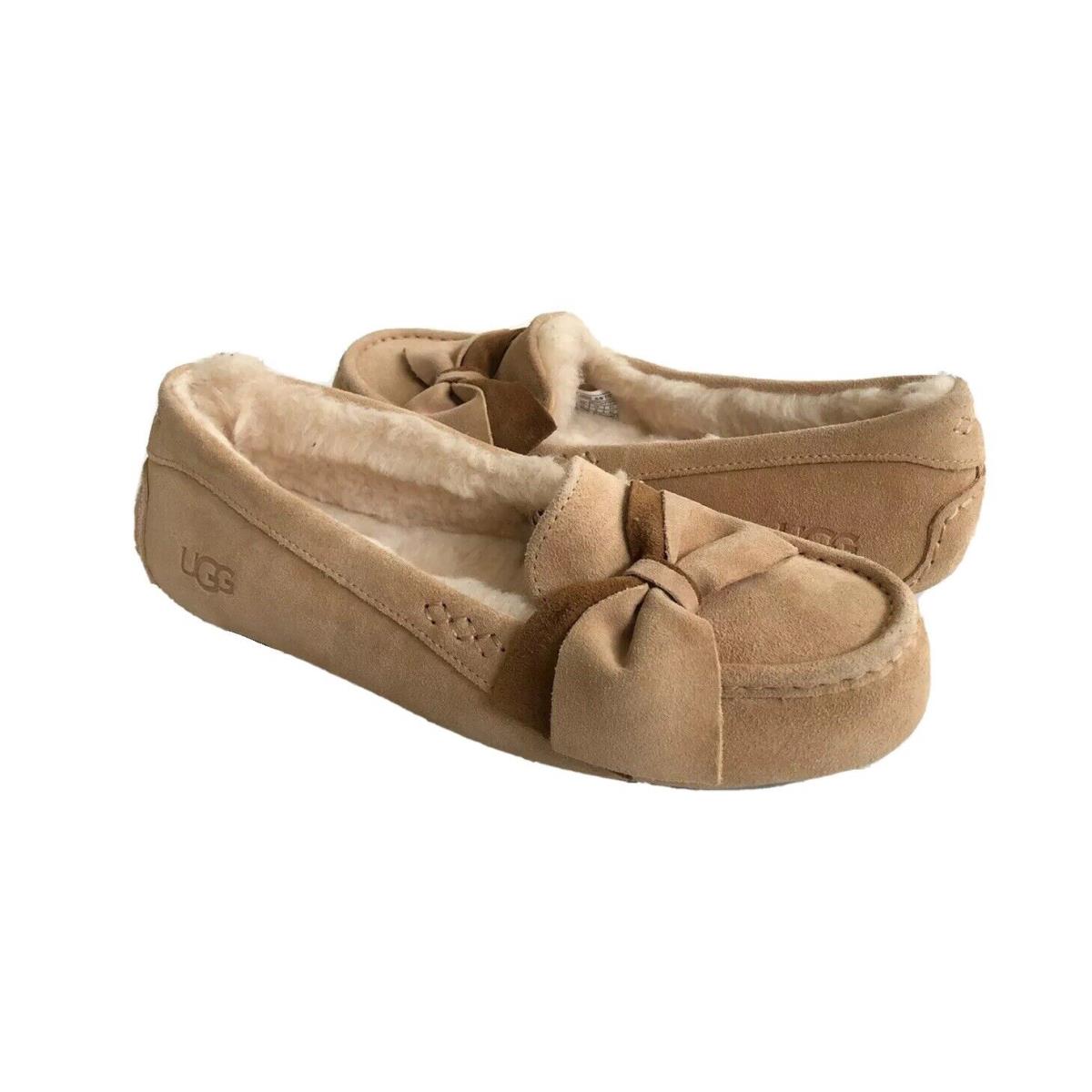 Ugg Ansley Two Tone Bow Bronzer Shearling Moccasin Shoe US 6 / EU 37 / UK 4