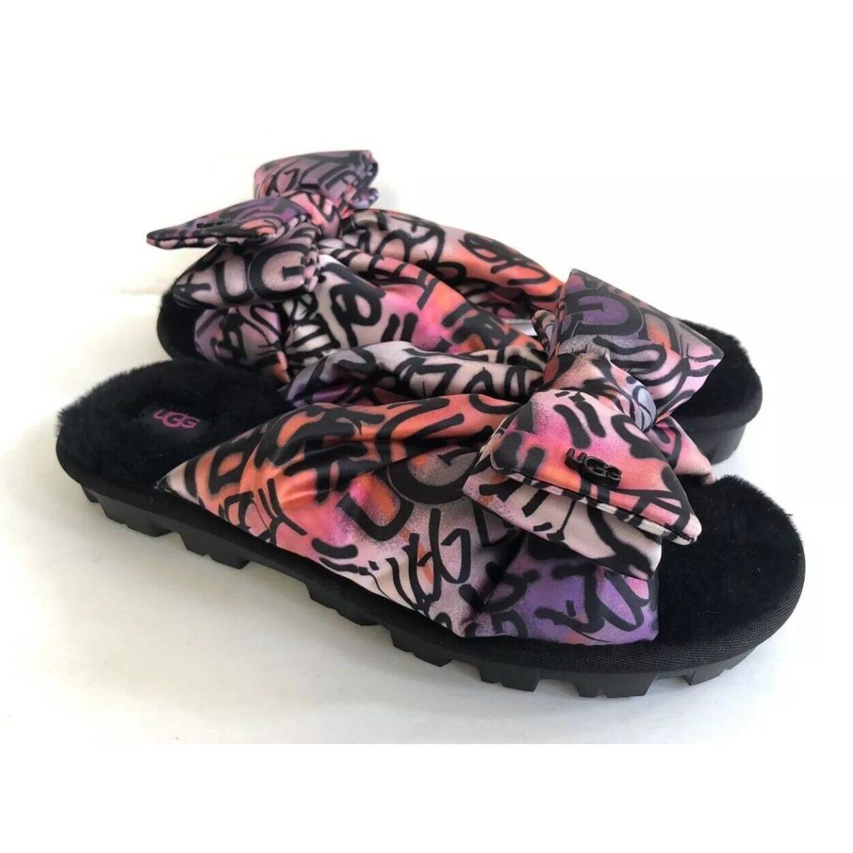 Ugg Lushette Pop Graffiti Puffer Multi Satin Bow Slipper US 6 / EU 37 / UK 4