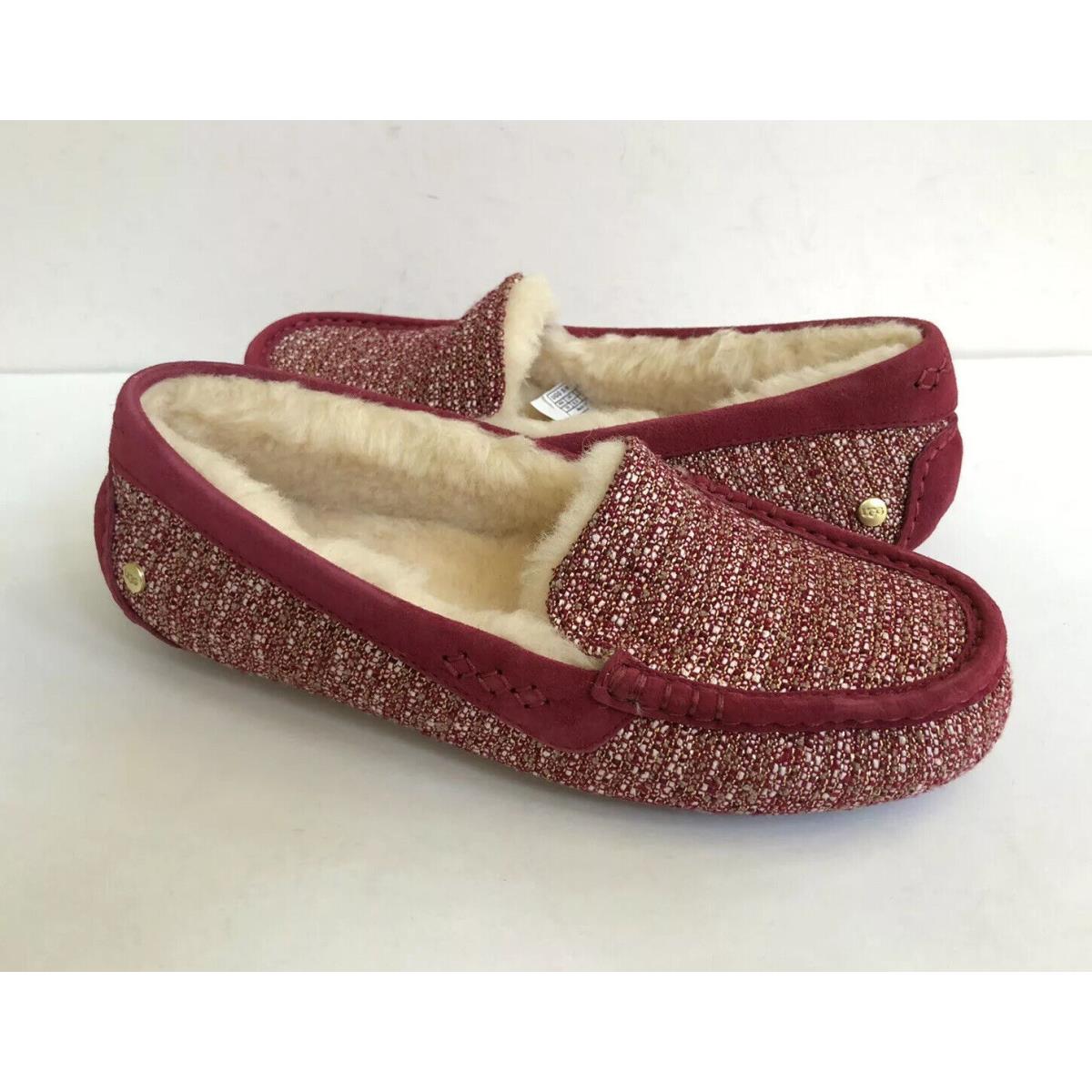 Ugg Ansley Fancy Burgundy Wine Shearling Moccasin Shoe US 6 / EU 37 / UK 4.5