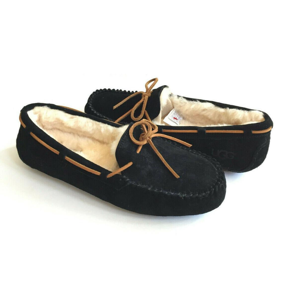 Ugg Dakota Black Shearling Lined Slippers Moccasin Shoes US 7 / EU 38 / UK 5