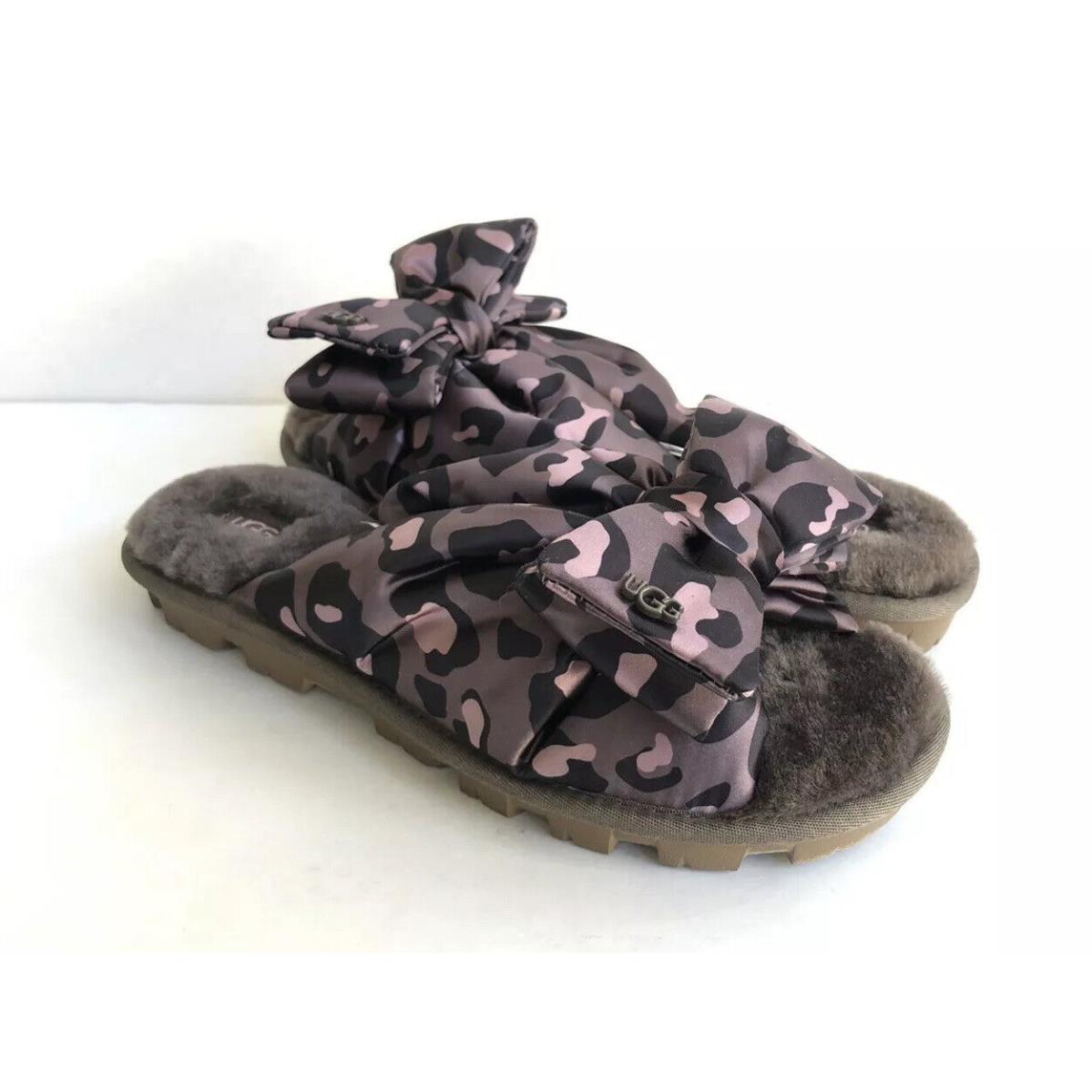 Ugg Lushette Leopard Puffer Slate Satin Bow Slipper US 7 / EU 38 / UK 5