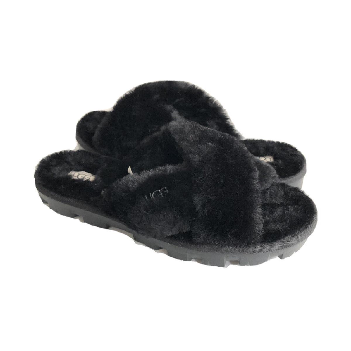 Ugg Fuzzette Black Shearling Lined Mocassin Slip ON Sandal US 6 / EU 37 / UK 4