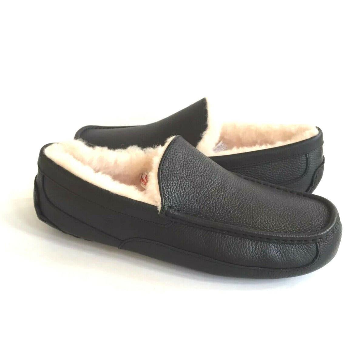 Ugg Ascot Black Leather Shearling Lined Moccasin Shoe US 9 / EU 42 / UK 8