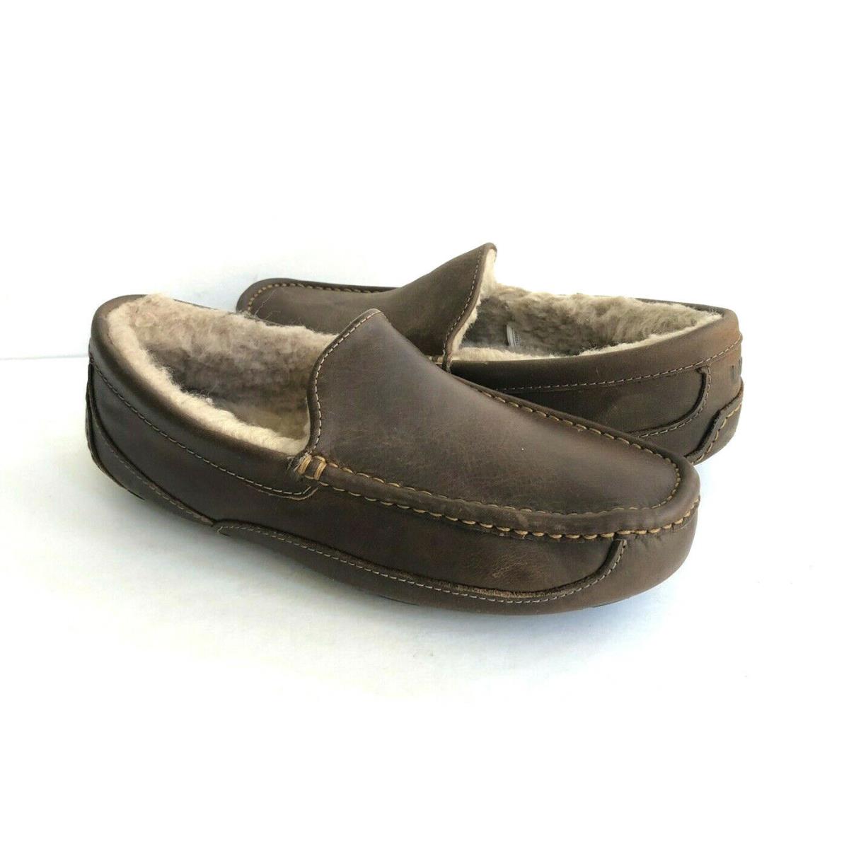 Ugg Ascot `wide` Tan Leather Shearling Moccasin Shoe US 8 3E / EU 41 / UK 7