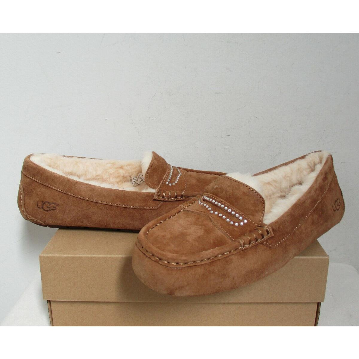 Ugg Women`s Violette Sparkle Chestnut Brown Suede 7US Loafer Slipper Shoe