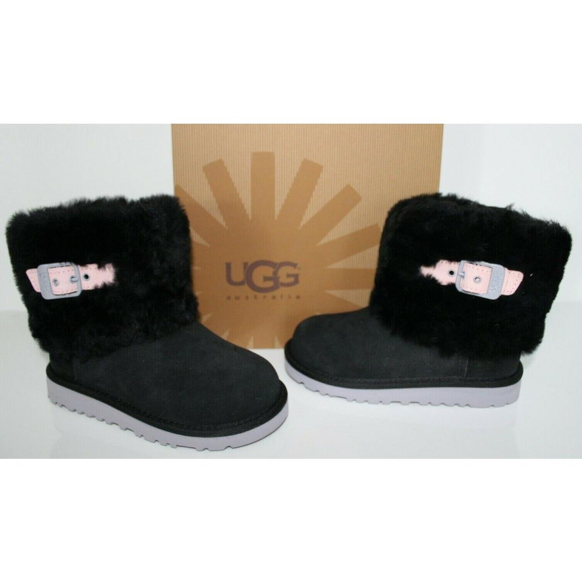 Ugg Australia 1001672 BK 10 Toddler Ellee Suede Sheepskin Boots Shoes Black 10