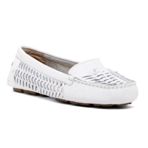 Ugg Clary Shoe Women`s 10 White Leather Moccasin Handwoven Huarache