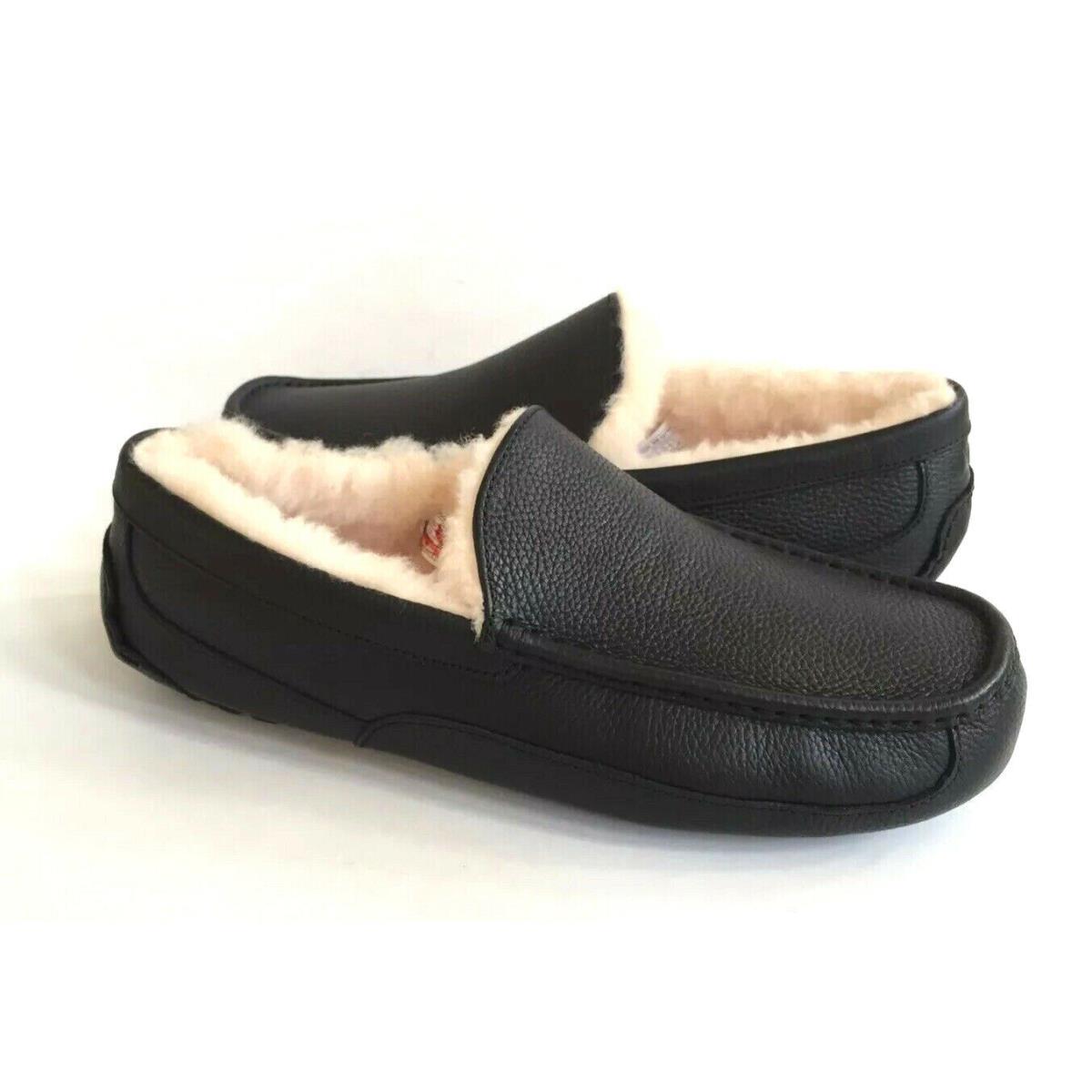 Ugg Ascot Black Leather Shearling Lined Moccasin Shoe US 13 / EU 47 / UK 12